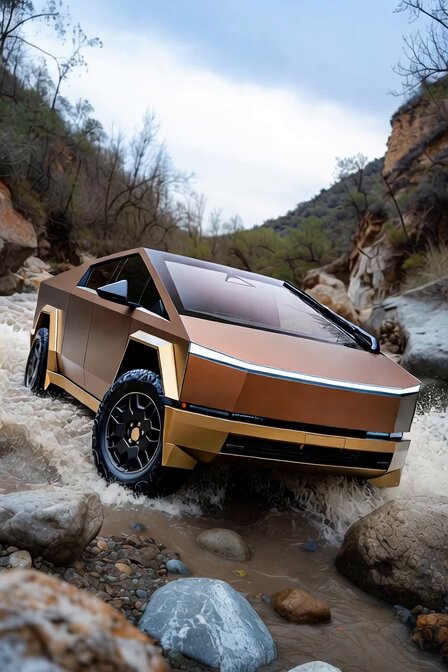 Wooden Tesla Cybertruck Off-Roading