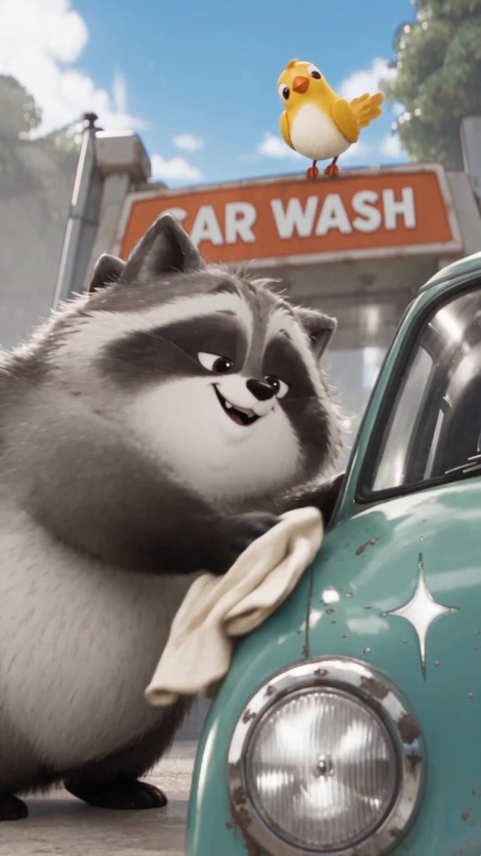Seedance 2.5 Raccoon Car Wash Animation Prompt