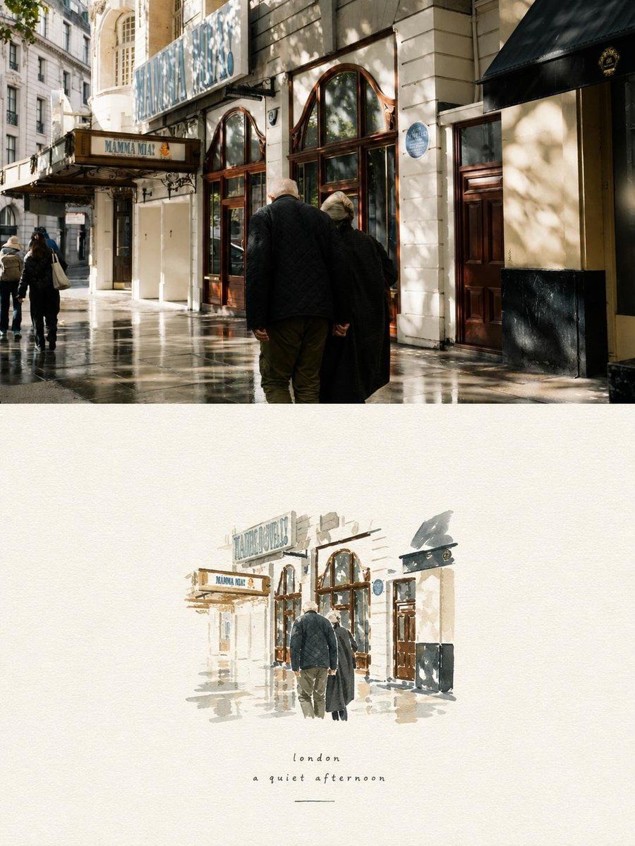 Editorial Travel Photo and Watercolor Split Screen