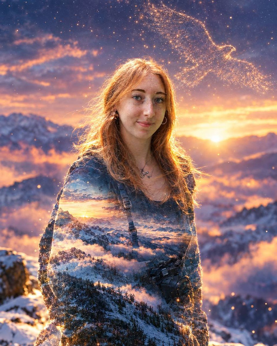 Double Exposure Mountain Sunrise Portrait