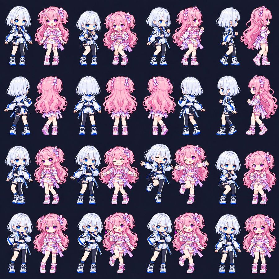Chibi Game Character Sprite Sheet Duo