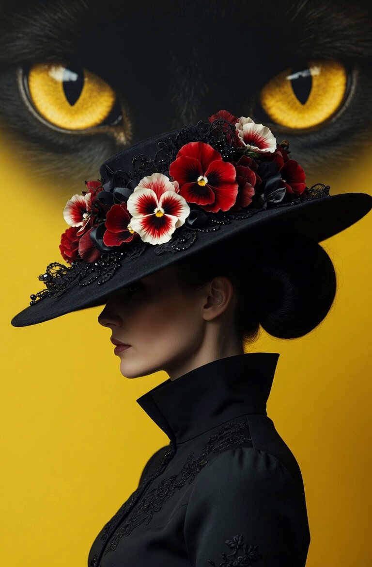 Woman in Black with Pansies