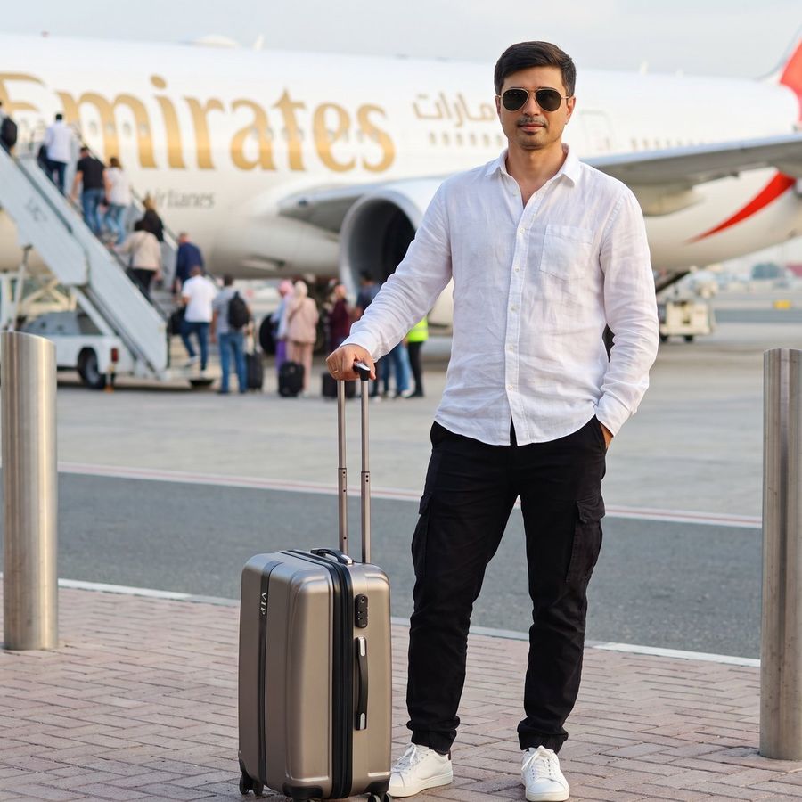 Stylish Airport Travel Portrait