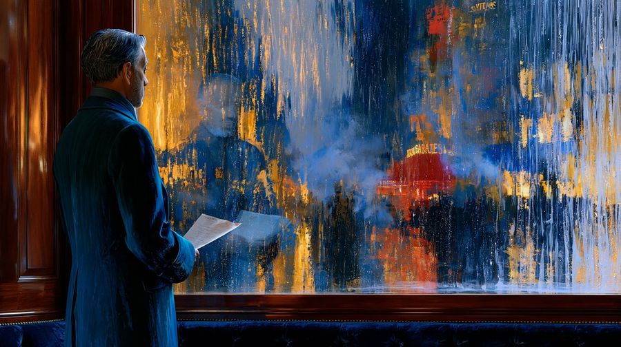 Man Reading by a Rainy Window