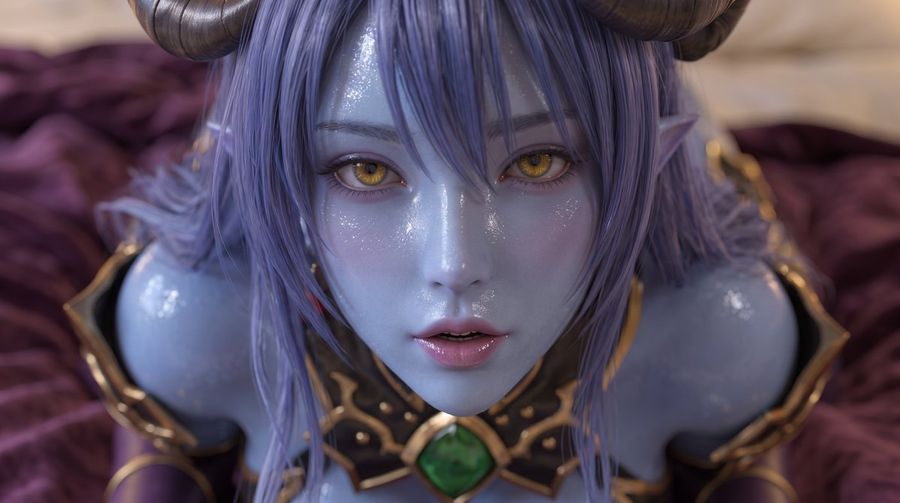 Lavender-Skinned Succubus Portrait