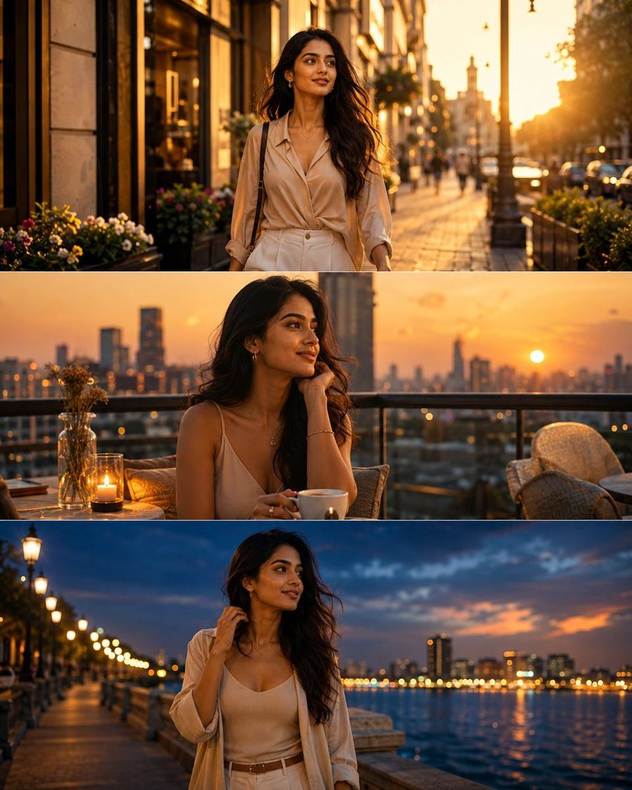 Indian Woman Golden Hour Story Triptych