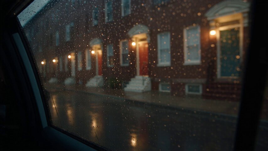 Red Light Reflections on Wet City Streets