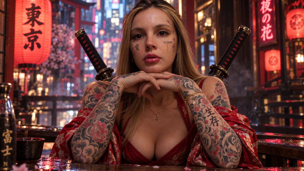 Cyberpunk Japanese Female Tattoo Portrait