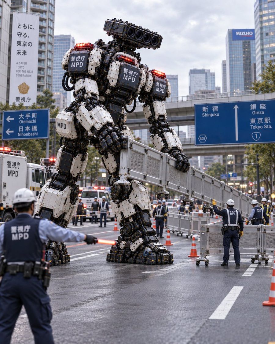 Giant Tokyo Police Robot Street Blockade