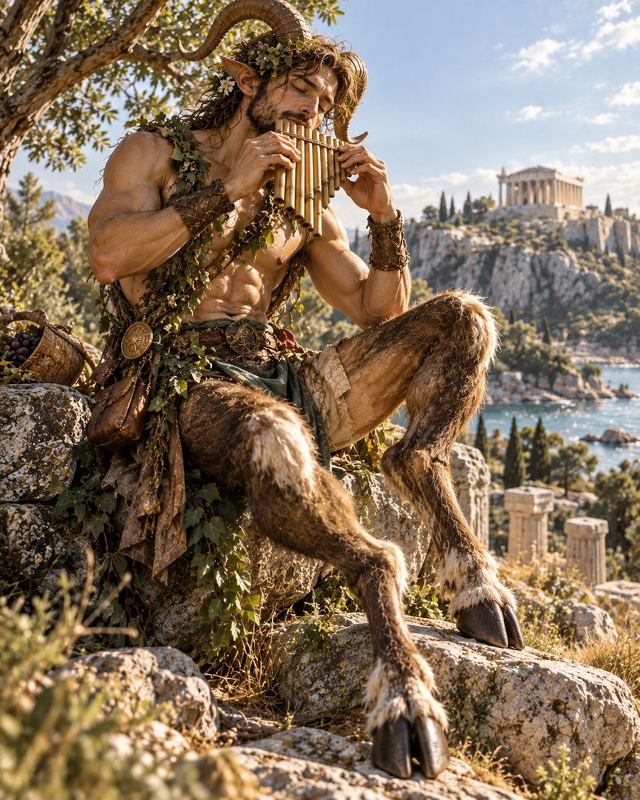 Realistic Satyr Playing Panpipes