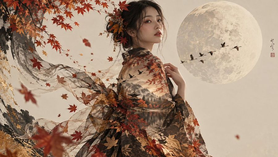 Autumn Moon Japanese-Style Portrait