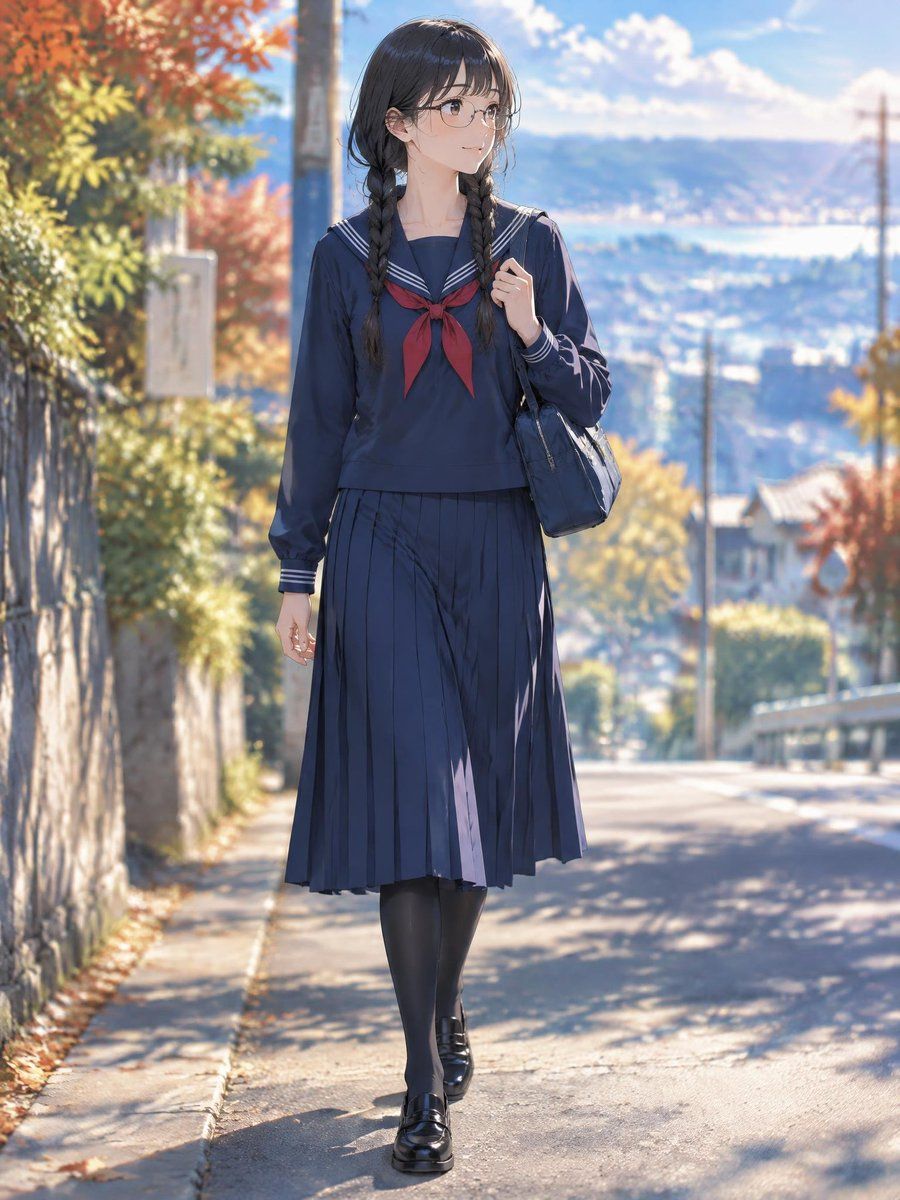 Anime Schoolgirl on an Autumn Walk
