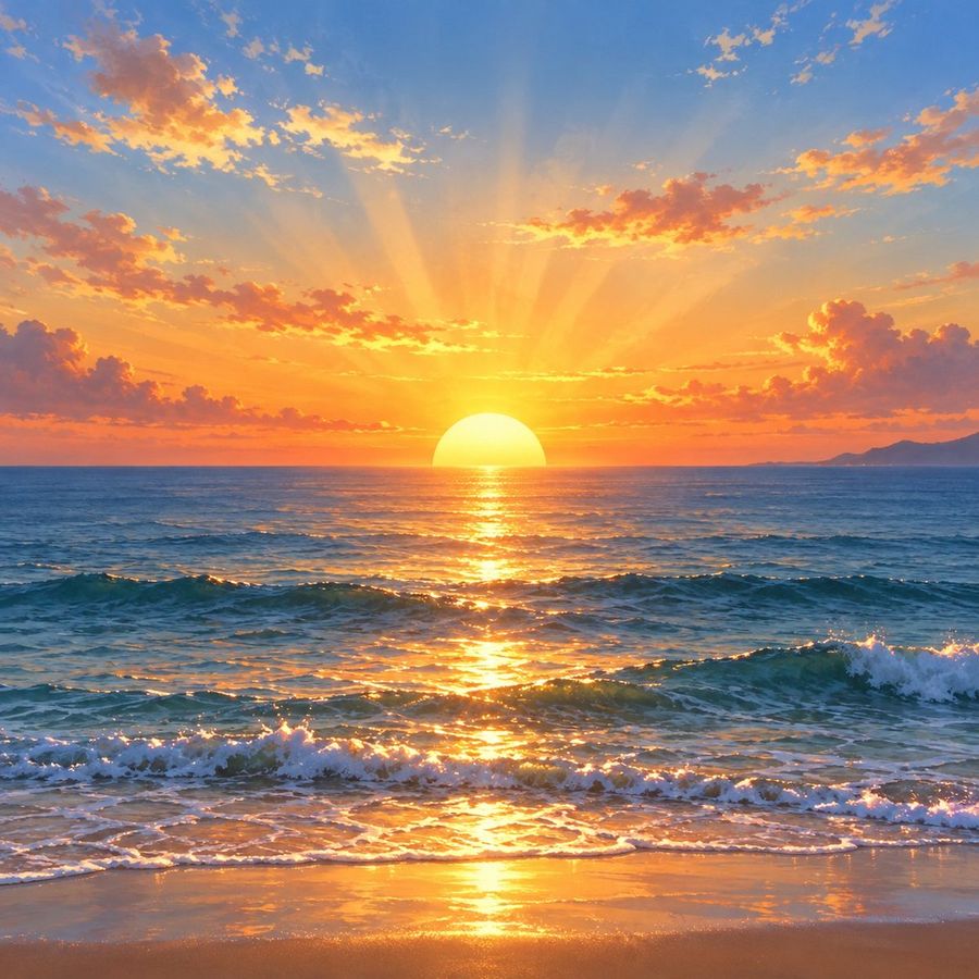 Golden Ocean Sunset Seascape