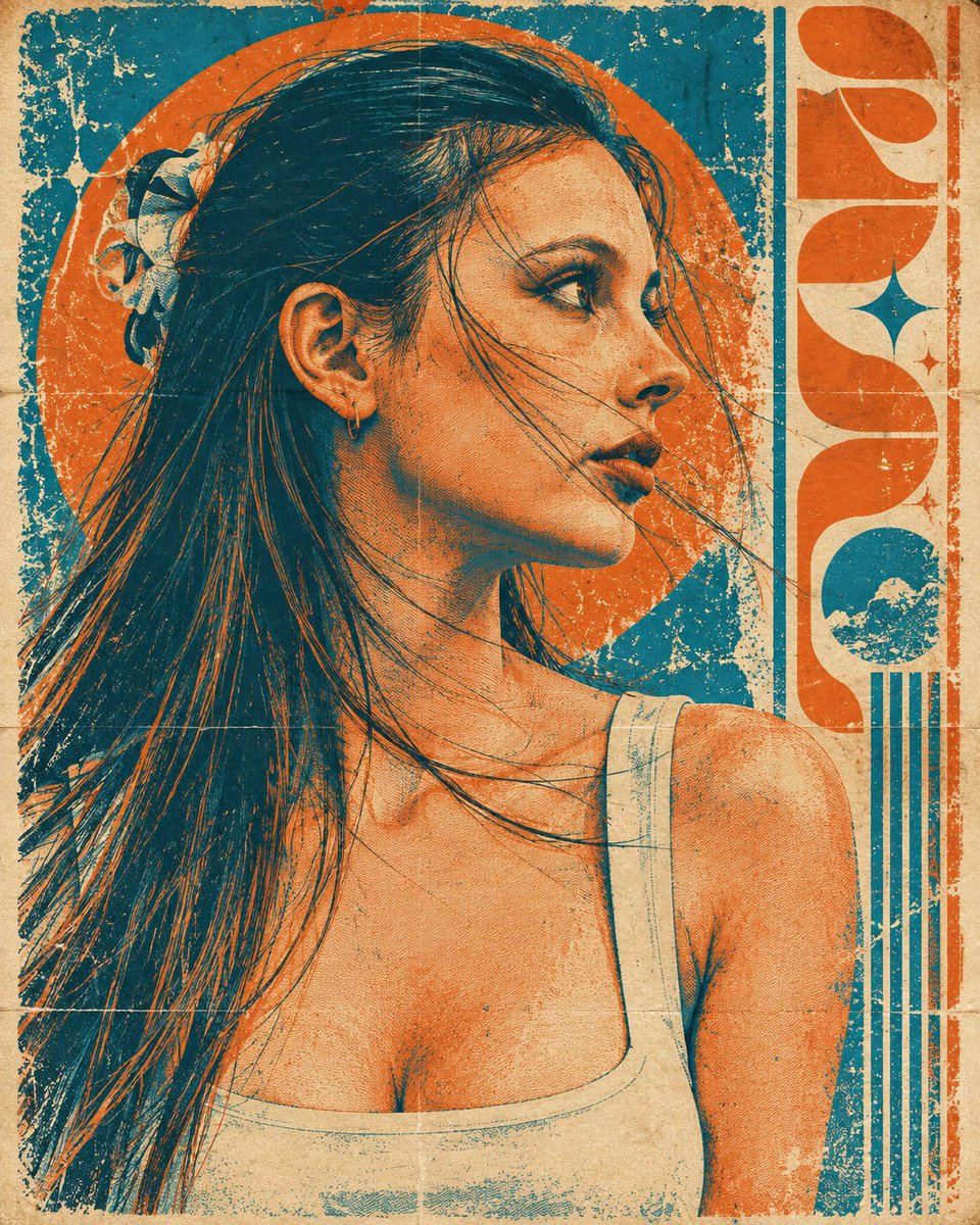 Retro Two-Tone Screen Print Portrait