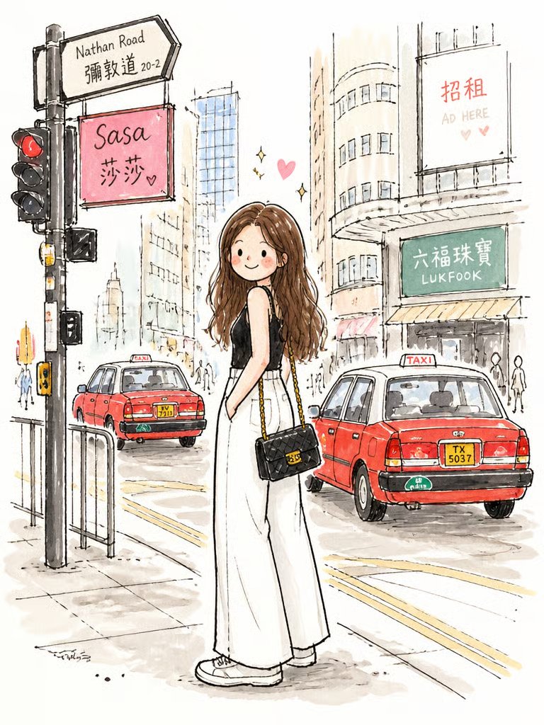 Cute Watercolor Girl on Nathan Road