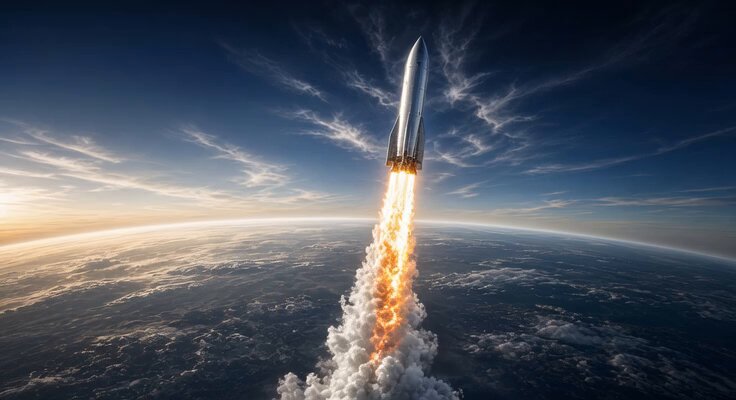 Sleek Silver Rocket Launch