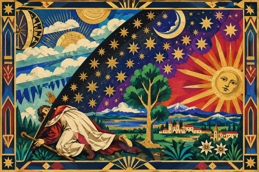 Art Deco 风格水粉画与 Flammarion 版画