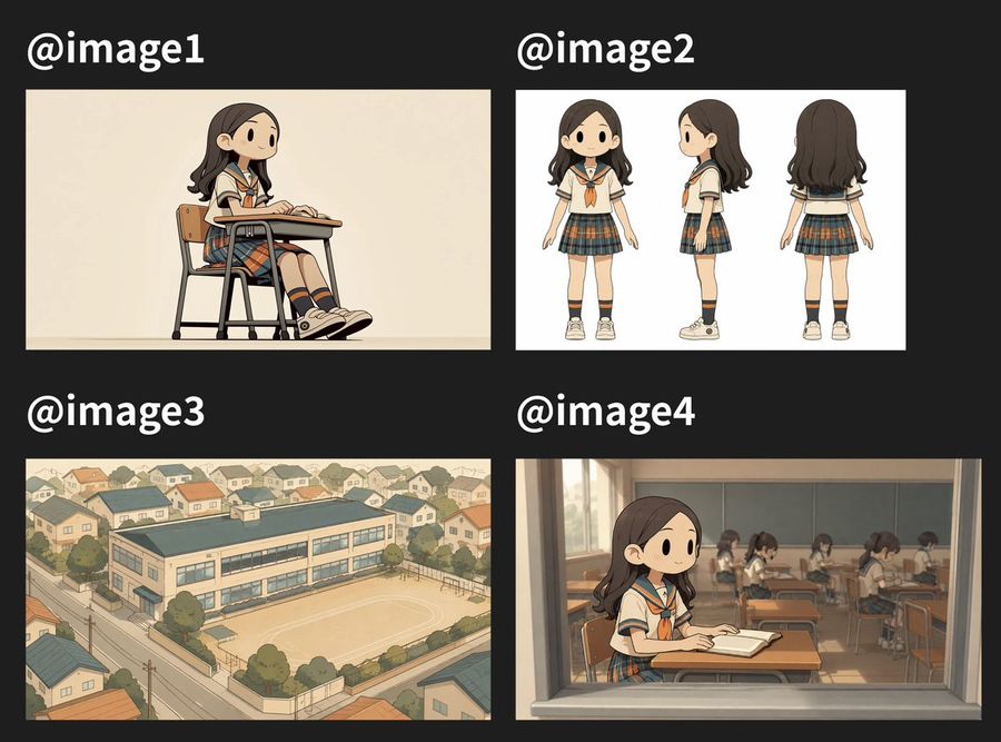 Four Anime Campus Reference Panels