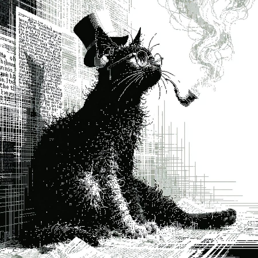Victorian Pixel Art Smoking Cat