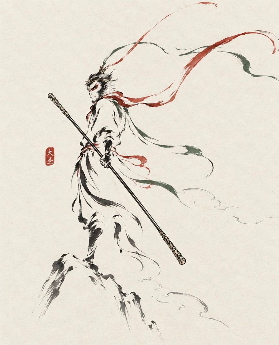 Ink Wash Sun Wukong Poster