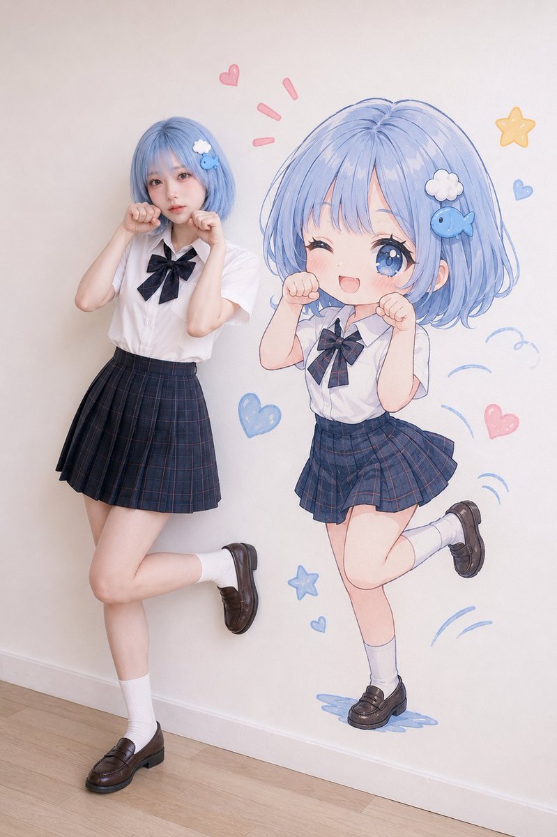 Realistic Portrait and Chibi Wall Mural