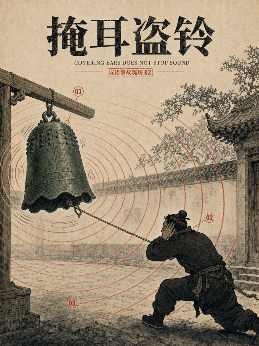 Vintage Chinese Idiom 'Yan Er Dao Ling' Poster