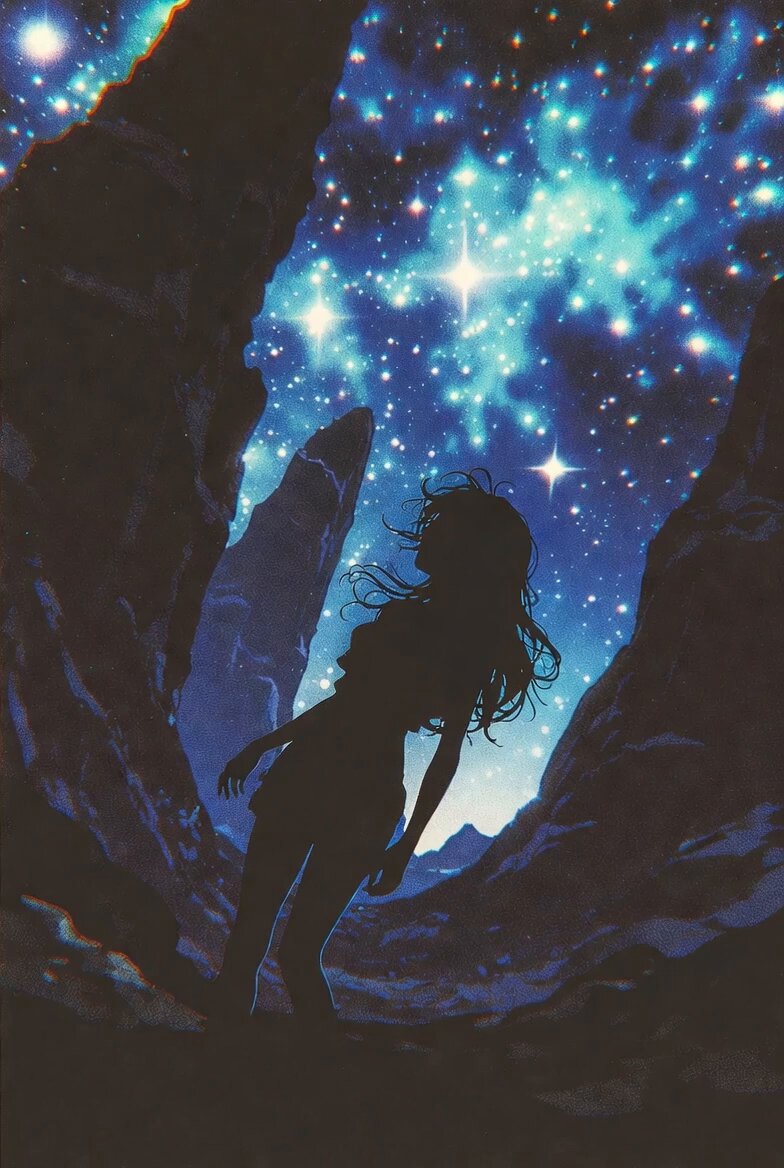 Retro-Futuristic Anime Silhouette
