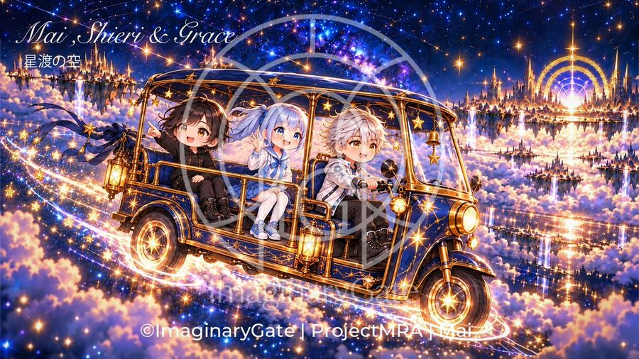 Chibi Trio Driving a Magic Tuk-Tuk