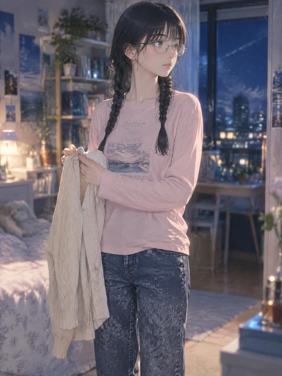 Braided Girl in Cozy Bedroom