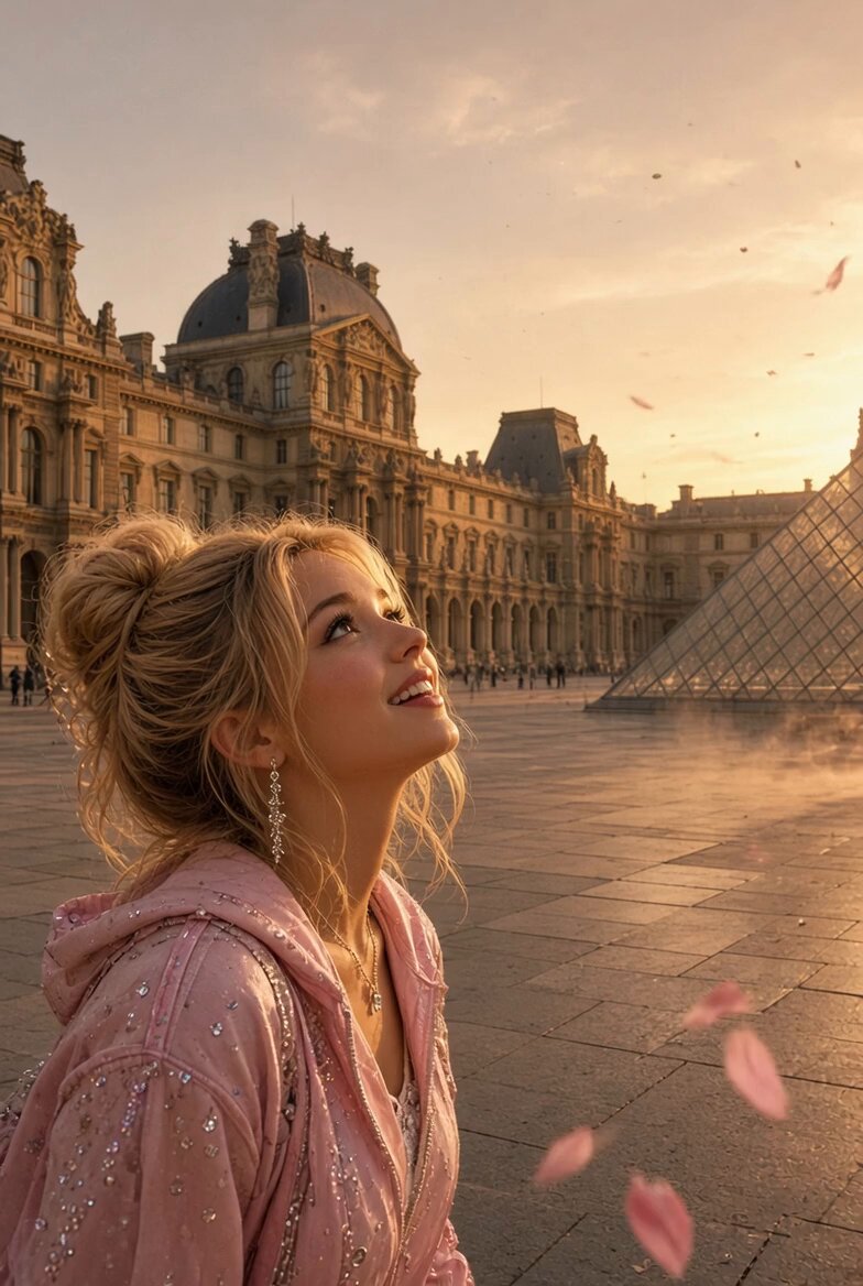 Cinematic Louvre Golden Hour Portrait