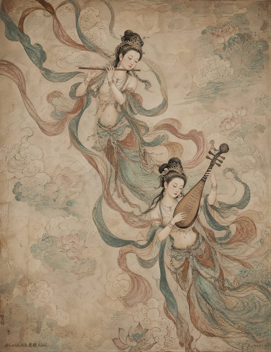 Ancient Chinese Mural of Celestial Musicians