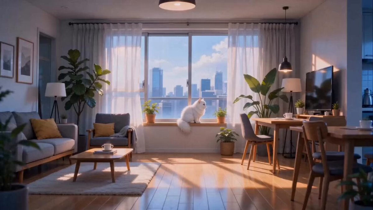 Soft Anime Style Fluffy White Cat