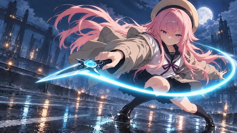 Pink-Haired Anime Girl with Energy Sword