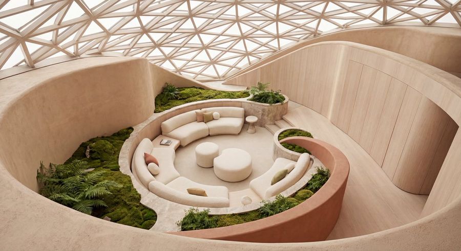 Futuristic Biophilic Atrium Lounge