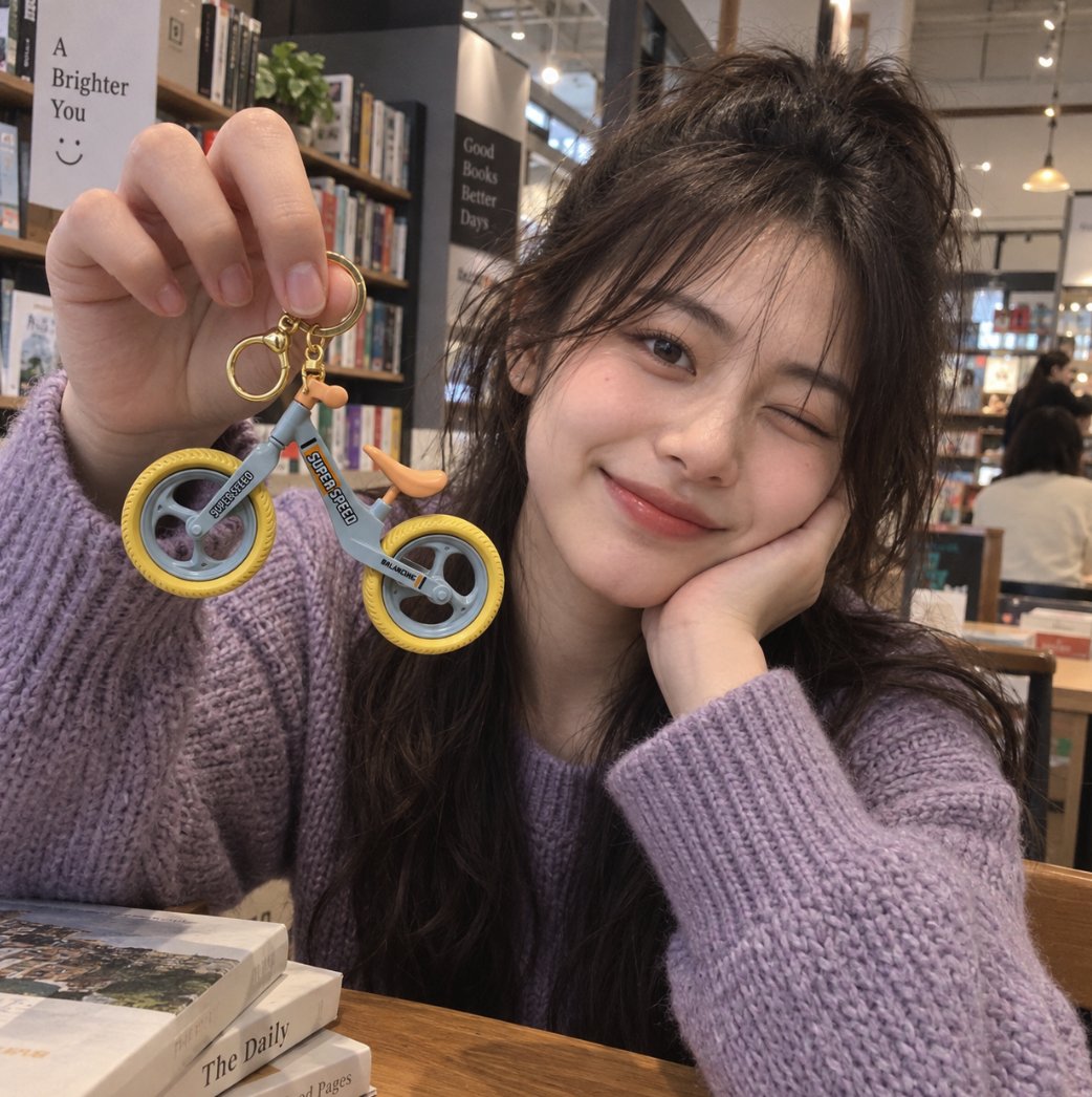 Winking Woman with Mini Bike Keychain