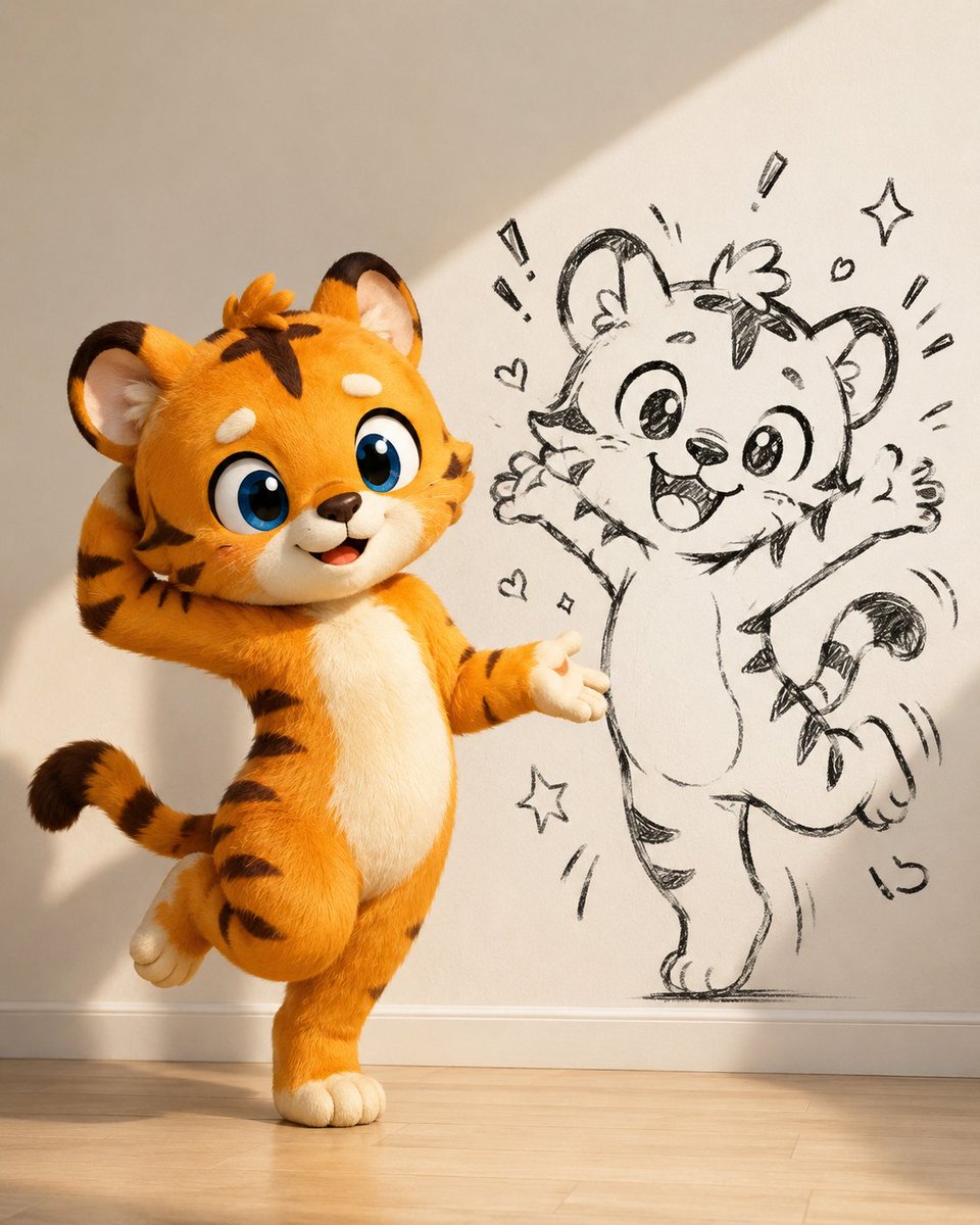 Cute Tiger Cub Wall Graffiti