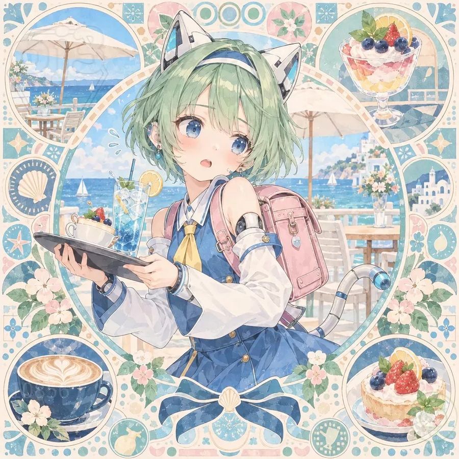 Seaside Cafe Badge Illustration