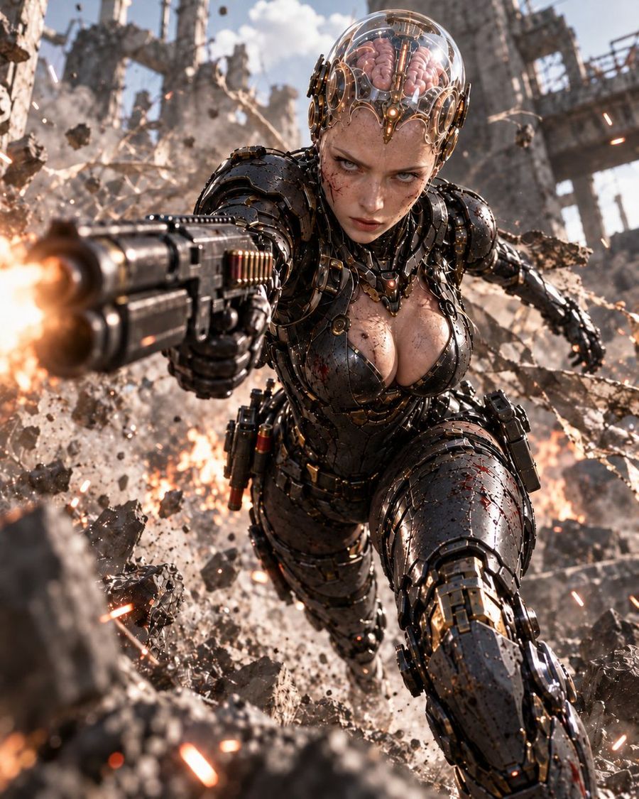 Chikeda Style Female Cyborg Battle Scene