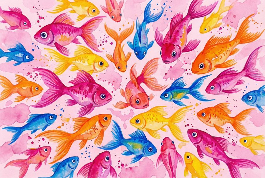 Stylized Watercolor School of Fish