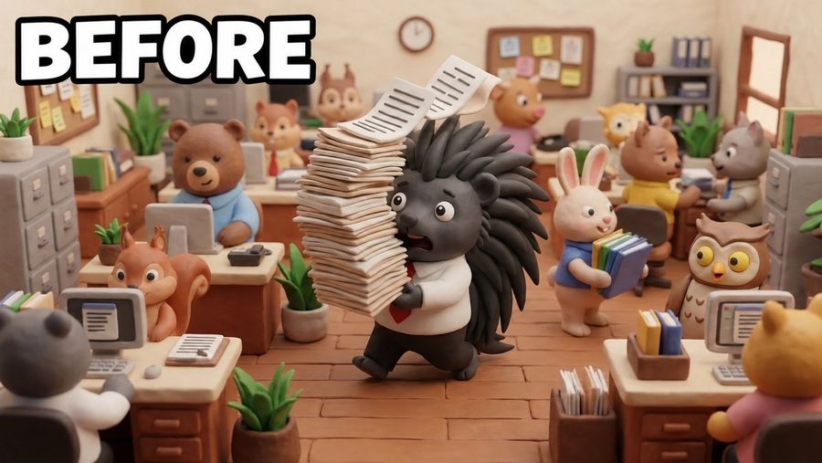Claymation Animal Office Before Scene