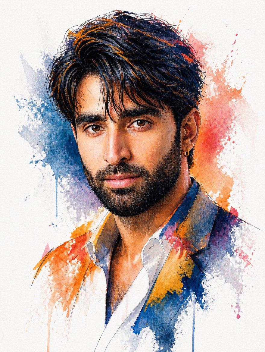 Watercolor Mixed Media Male Portrait