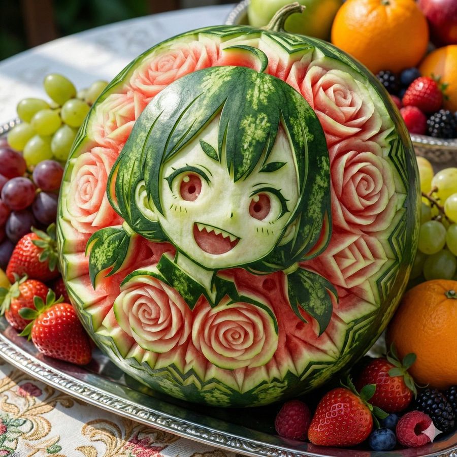 Realistic Watermelon Fruit Carving Prompt