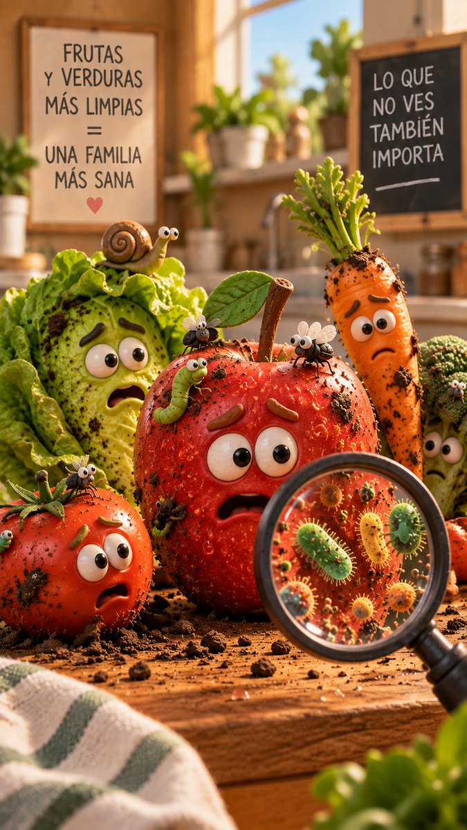 Dirty Produce and Bacteria Kitchen Scene