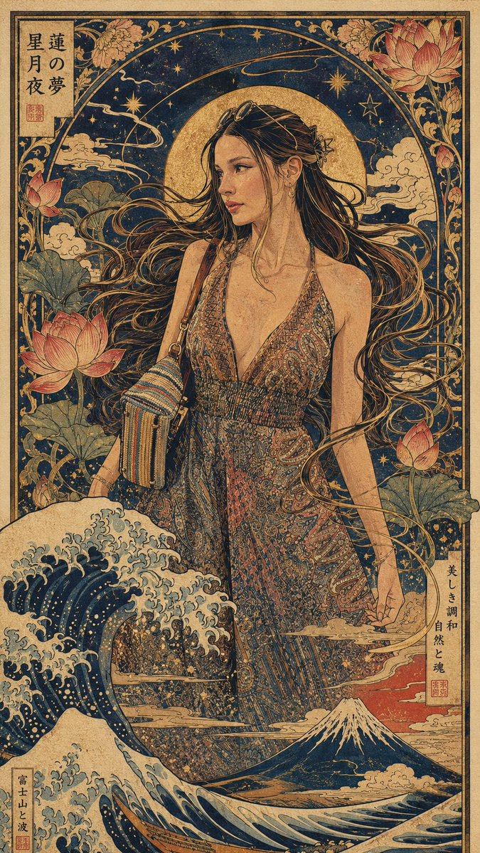 Art Nouveau and Ukiyo-e Fusion Portrait