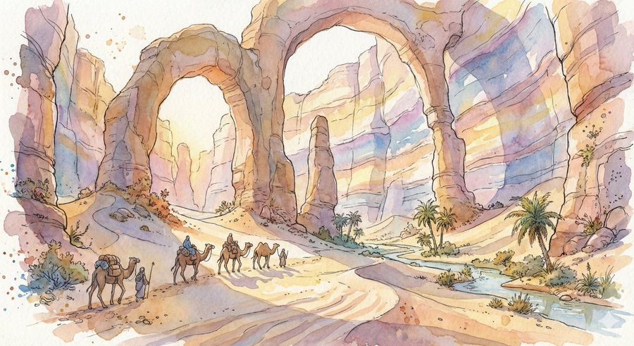 Fantasy Watercolor Illustration: Vast Desert Canyon