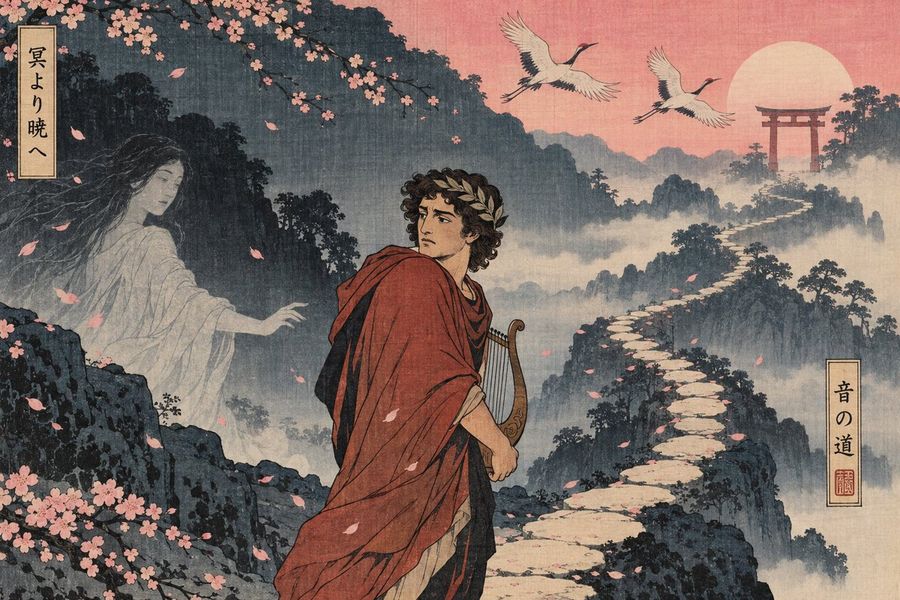 Ukiyo-e Style: Orpheus Mountain Path