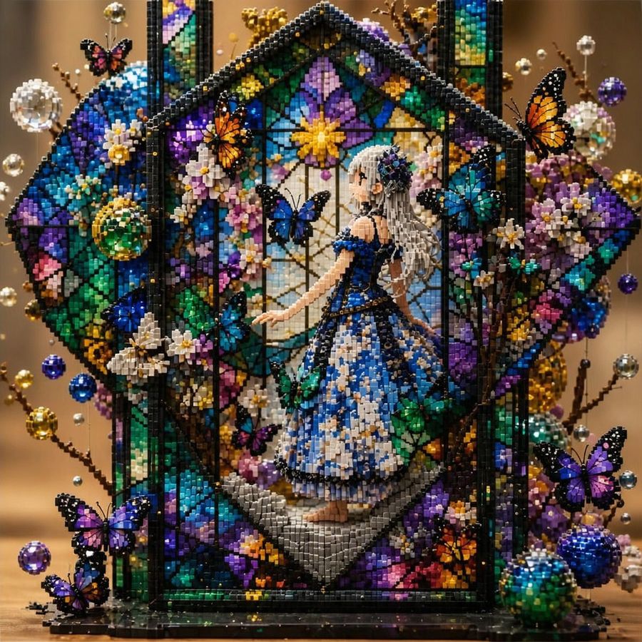 Building Block Mosaic Stained Glass Girl