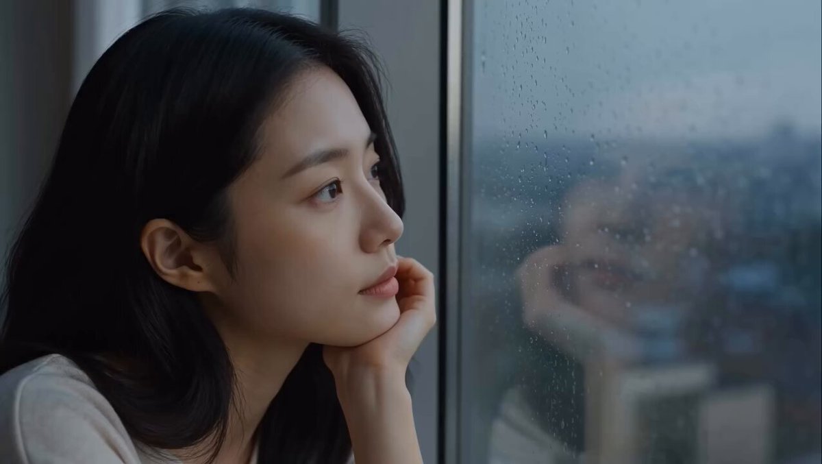 East Asian Woman's Solitude in Apartment