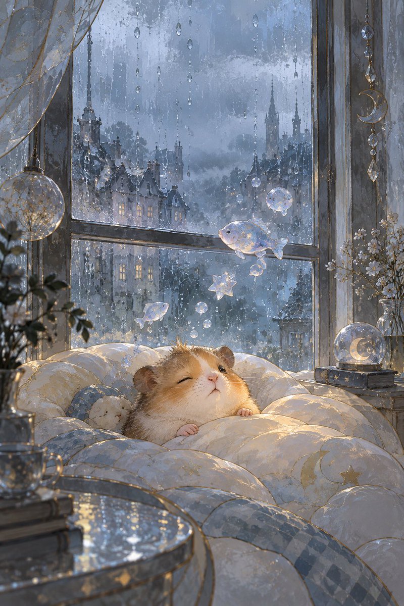 Rainy Morning Hamster Glass Art