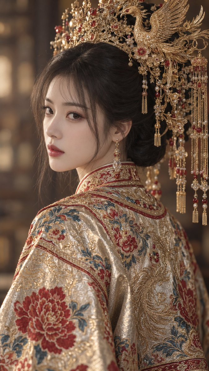 Golden Phoenix Crown Chinese Style Portrait